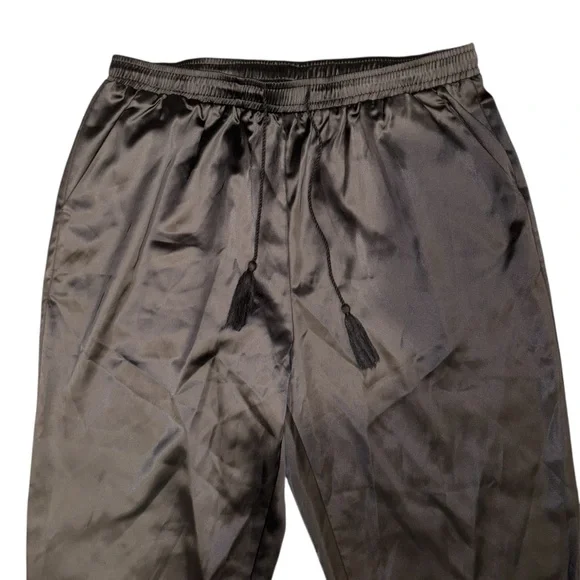 Allegra K Black Satin Pants Drawstring Elastic Waist Straight Leg Joggers - L - Picture 8 of 9